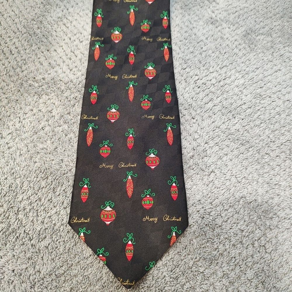 Christmas Ornaments Hallmark Original Tie 60x4" Red Green On Black Silk